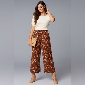 Simply Vera Vera Wang Brown and Cream Pattern Wide Leg Pants